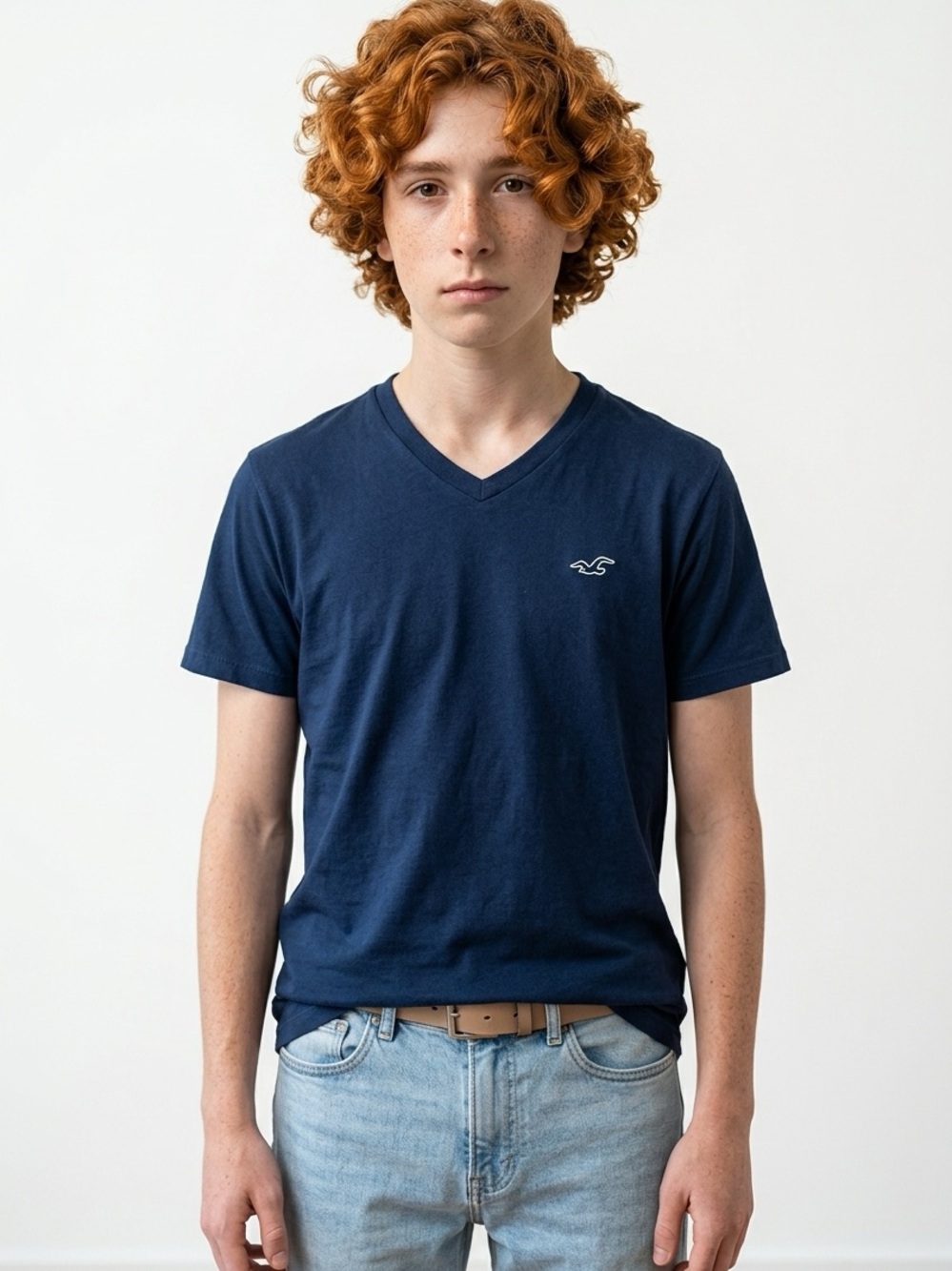 Hollister Unisex Navy V-Neck Logo Tee Size S